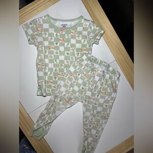 Carter's Green and White Check Floral Pajama Set with Peach Accents